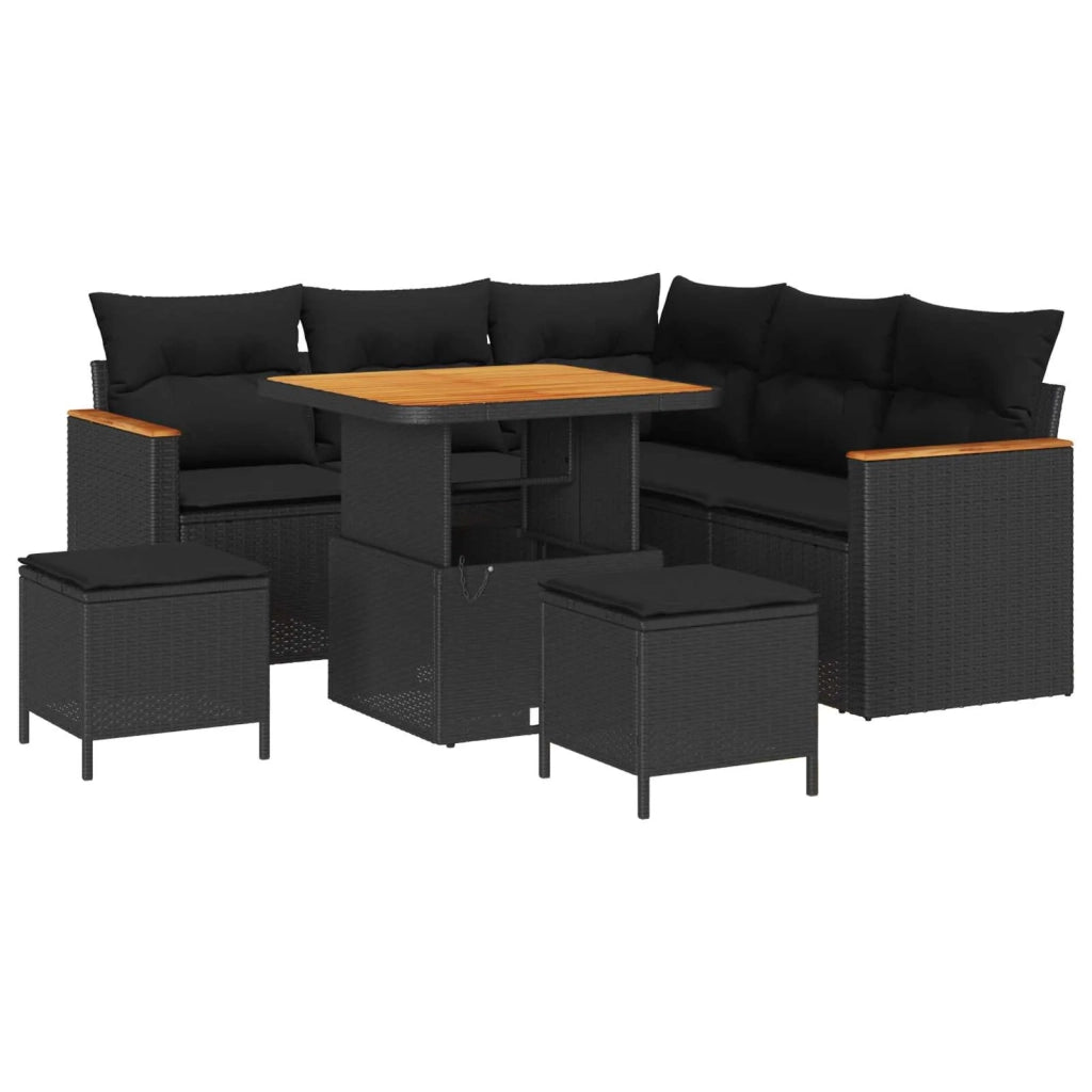 Set Divano da Giardino con cuscino 8 pcs Nero Poly Rattan 3364989