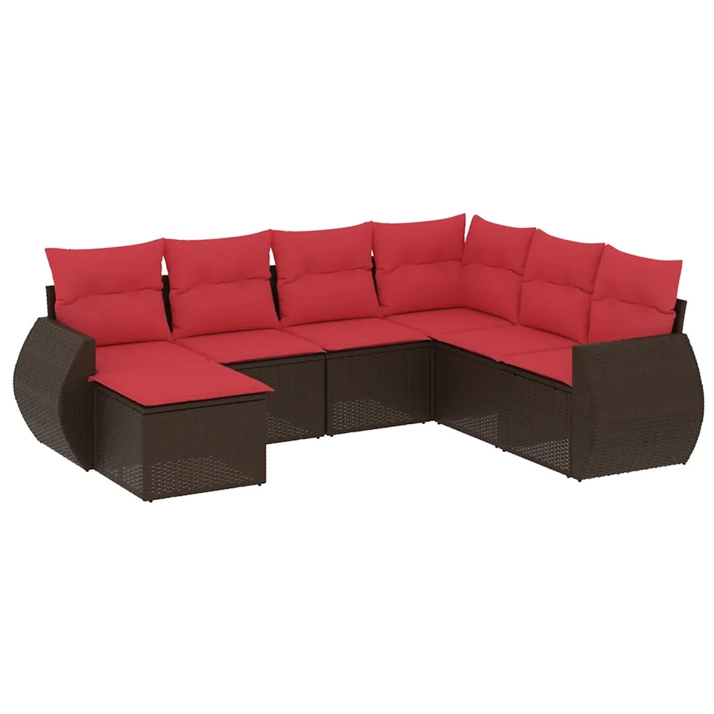 Set Divani da Giardino 7 pz con Cuscini Marrone in Polyrattan 3221703
