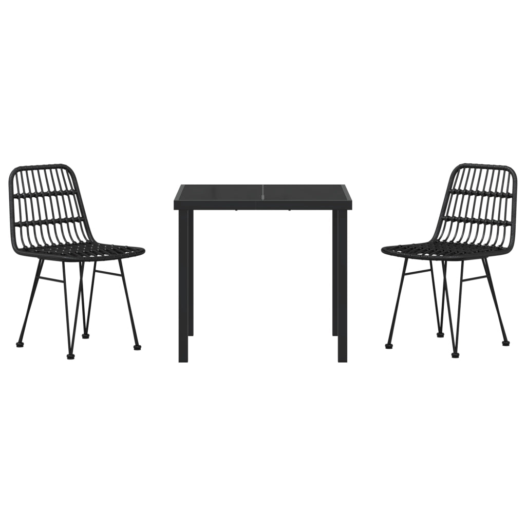 Set da Pranzo da Giardino 3 Pezzi Nero Poli Rattan