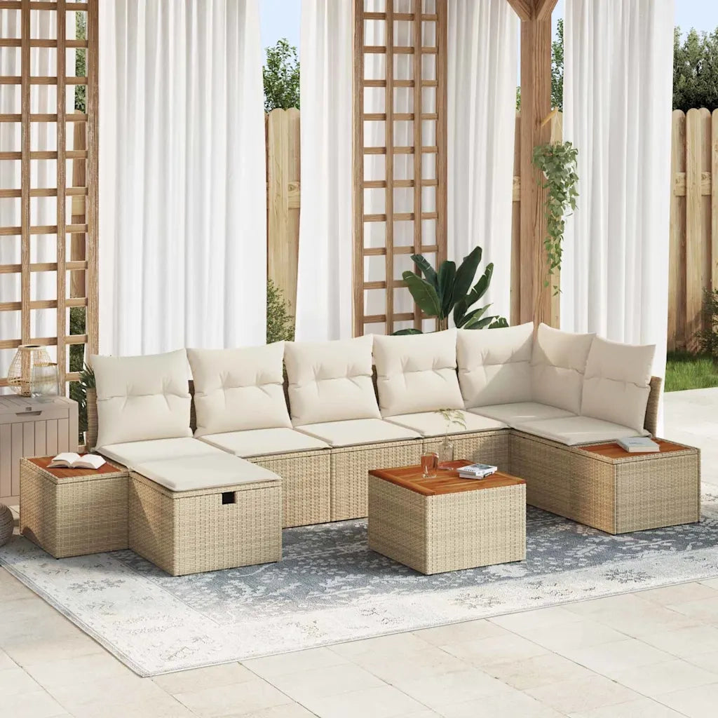 Set Divano da Giardino con cuscino 8 pcs Beige polyrattan