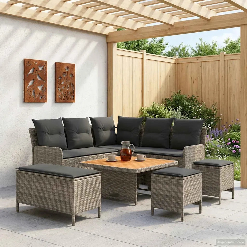 Set di Mobili 7 pcs Grigio e Grigio Scuro Rattan in PE