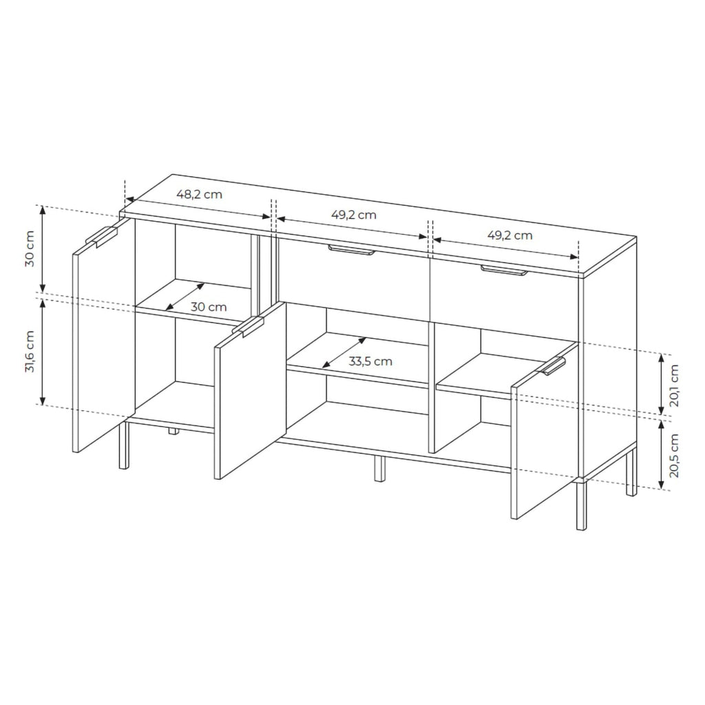 Madia Hametesi, Credenza 2 Cassetti, 153x40x81h cm Nero