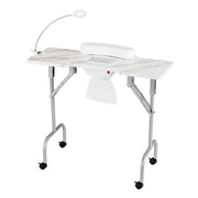Tavolo manicure pieghevole 90 x 40 x 77 cm con aspiratore elettrico e moderna lampada LED in metallo bianco 20_0014011