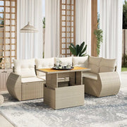 Set Divano da Giardino 6 pz con Cuscini Beige in Polyrattan