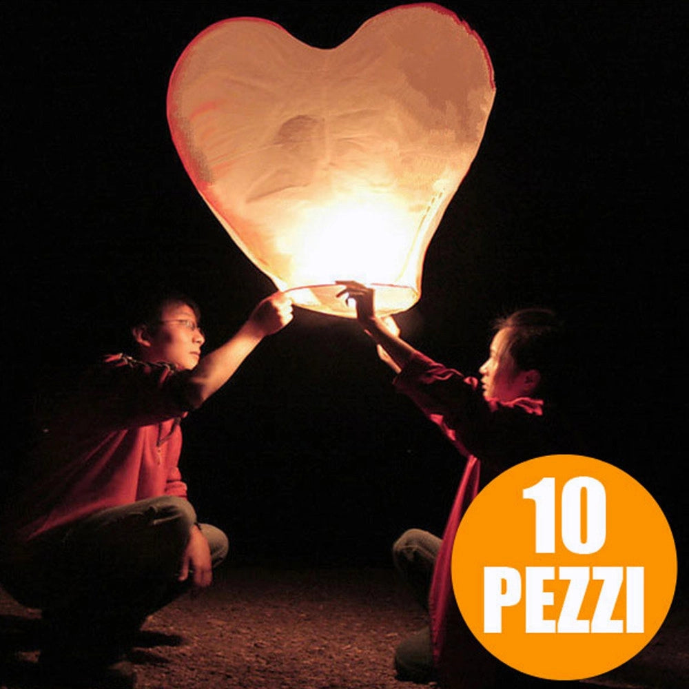 Trade Shop - Lanterna Volante A Forma Di Cuore Bianca 37x90x90 Matrimonio Eventi Festa Party -