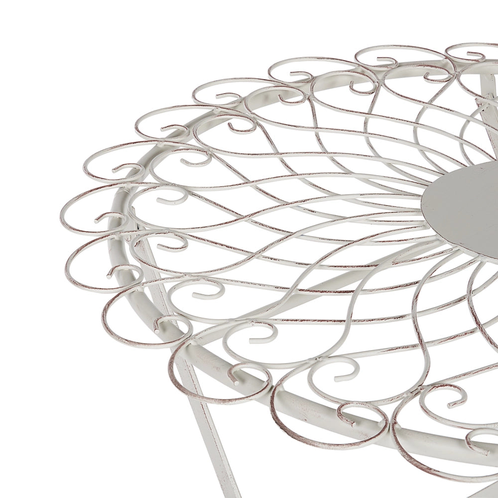 Set balcone giardino Tavolo e sedie 3 pezzi in metallo bianco con effetto invecchiato