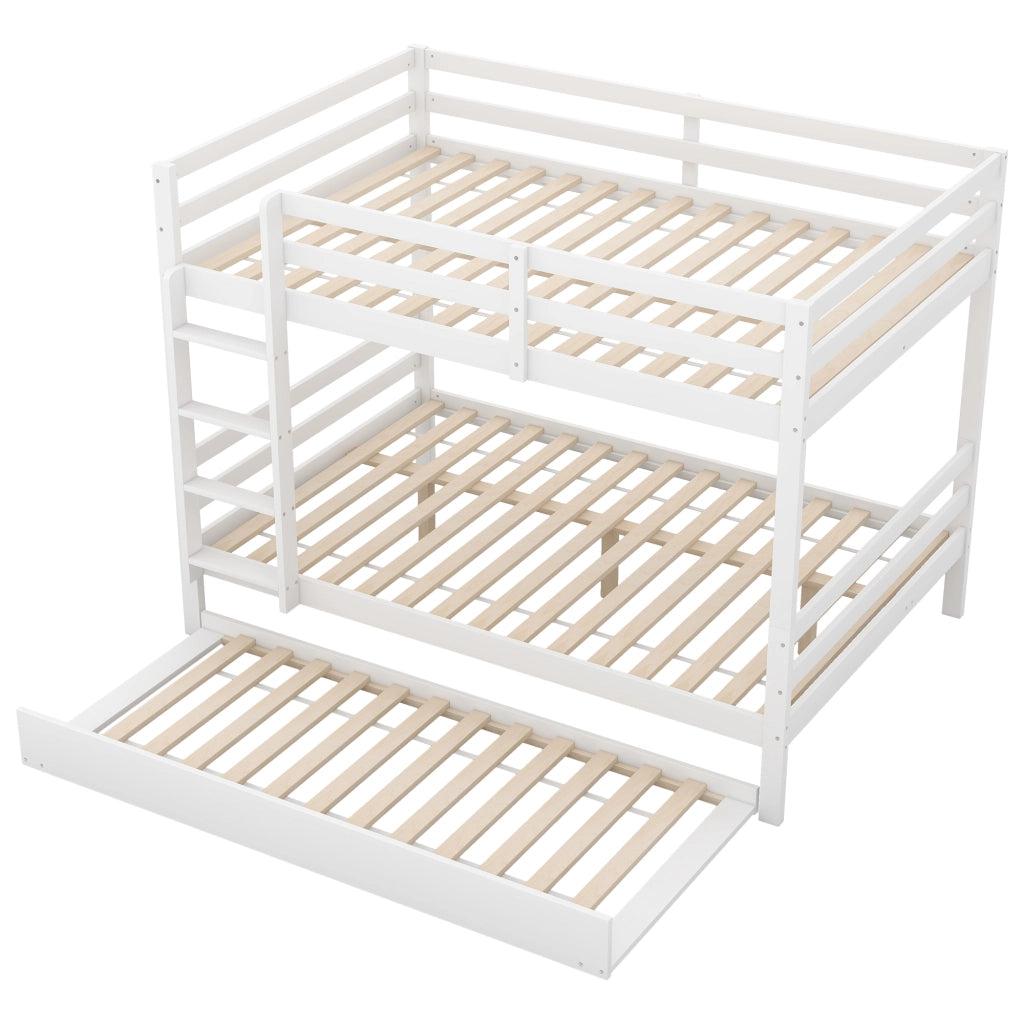 DESMIU Letto a castello 140 × 200 cm 3 posti con letto estraibile, senza materasso, in pino e MDF, bianco