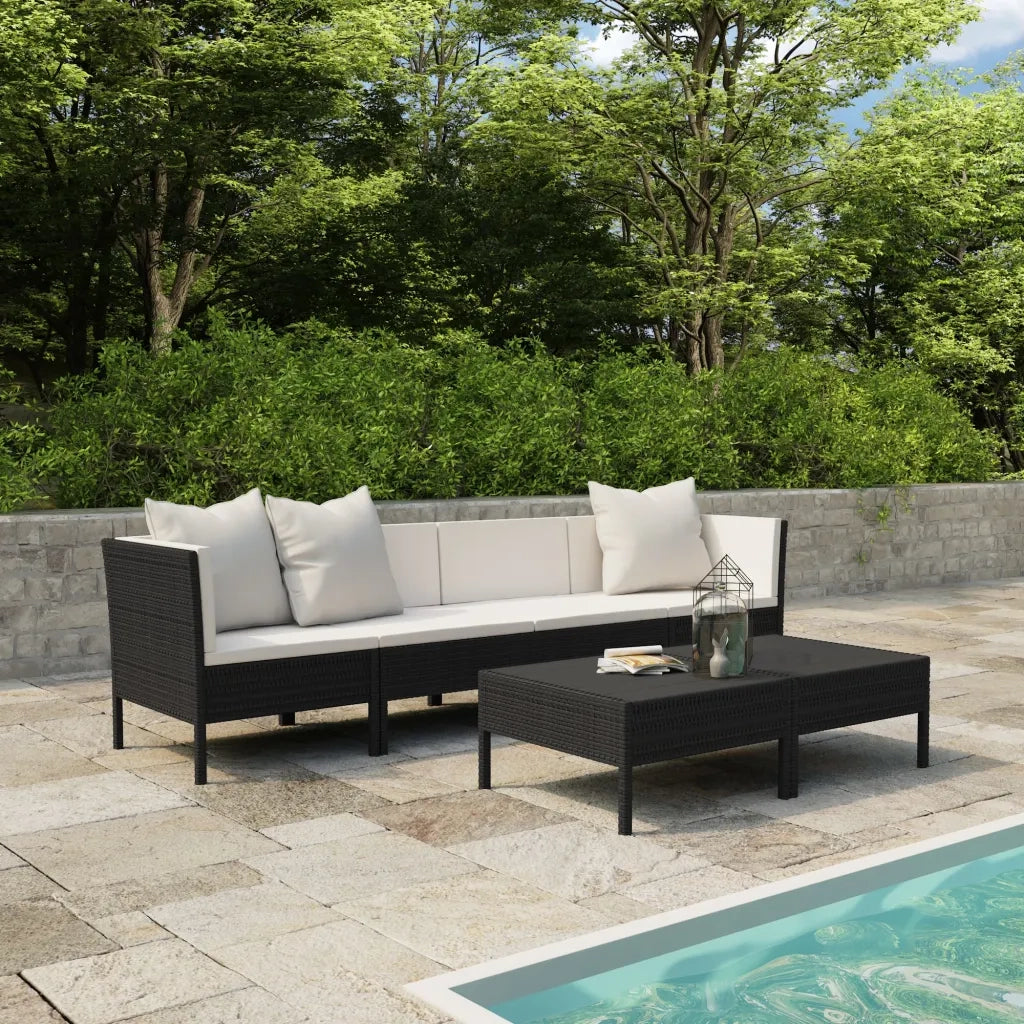 Set Divani da Giardino 9 pz | Set Salotto da Giardino con Cuscini in Polyrattan Nero