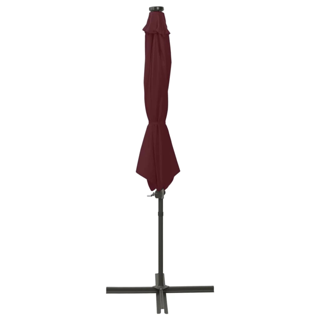 Ombrellone da giardino decentrato con palo e luci LED rosse 300 cm bordeaux 02_0008528