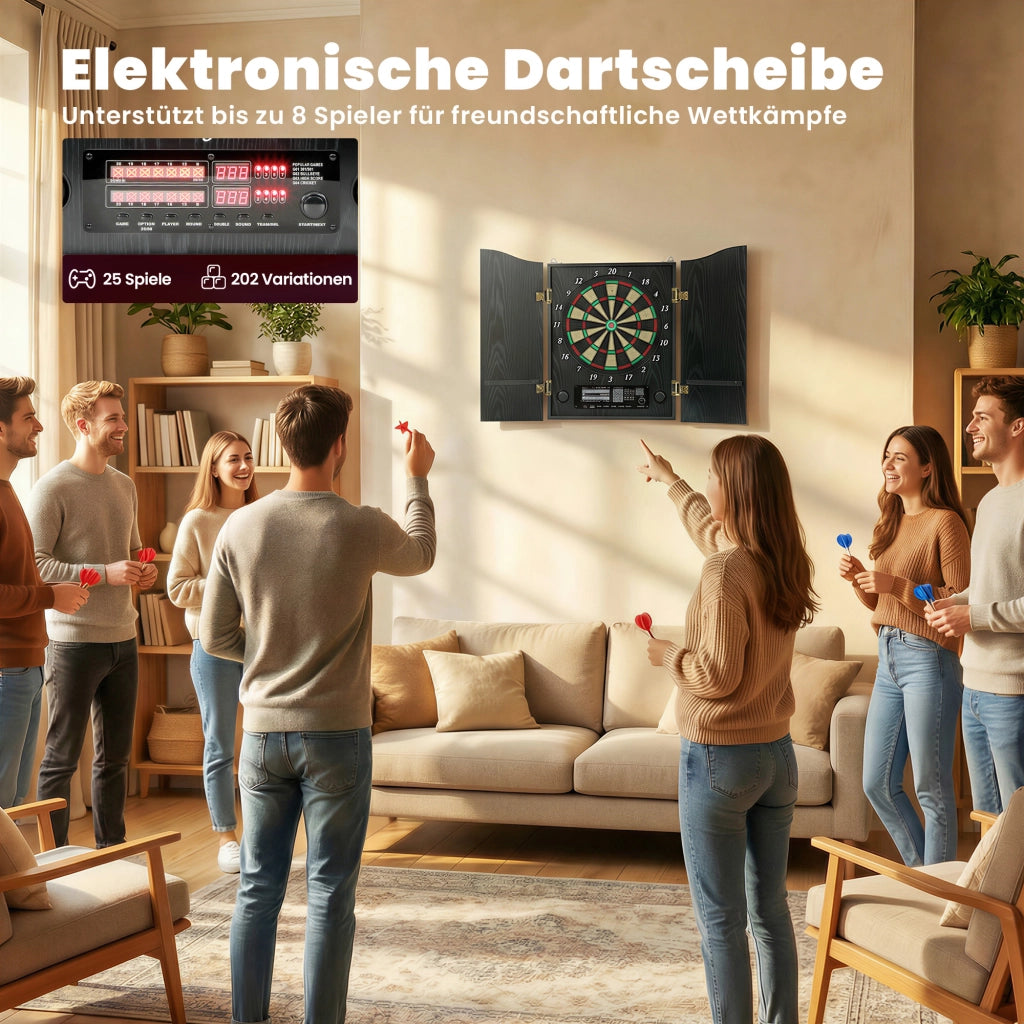 Dartboard Elettronico con Display LED e Annunci Vocali ¨C zephmum ¨C 6 Freccette, 24 Punte di Ricambio, Effetto Legno