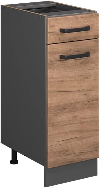 Mobiletto base per cucina R-Line, Quercia dorata, 30 cm senza piano di lavoro, per la libera combinazione all'interno di sistemi cucina modulari