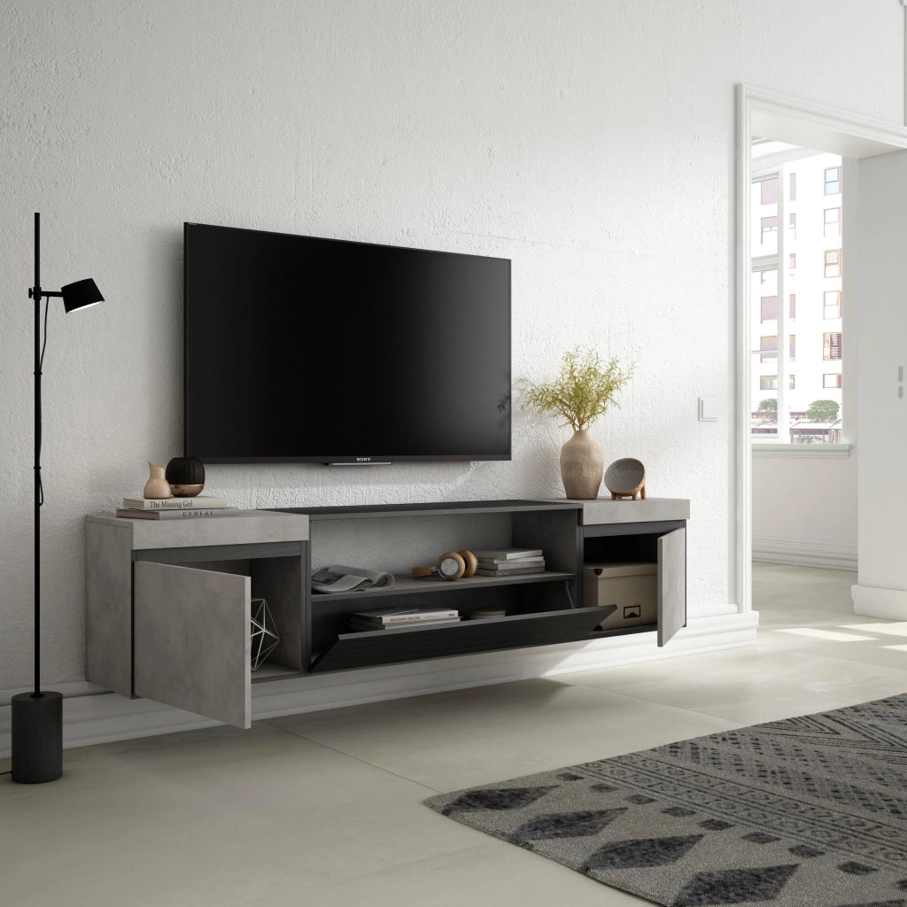 Mobile TV, 200x35x45cm, soggiorno, Per TV fino a 80", da appendere, grigio cemento RF2240