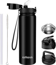 Termos 1L/32oz con imbuto, doppia parete di acciaio inossidabile, bottiglia da 1 litro isolata, bottiglia di sport acqua impermeabile, bottiglia di acqua con gas, bottiglie da bere, acqua da bere BPA libera