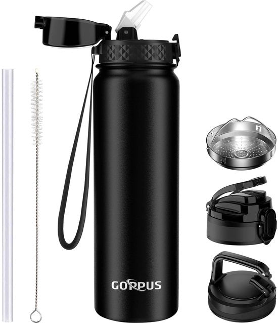 Termos 1L/32oz con imbuto, doppia parete di acciaio inossidabile, bottiglia da 1 litro isolata, bottiglia di sport acqua impermeabile, bottiglia di acqua con gas, bottiglie da bere, acqua da bere BPA libera