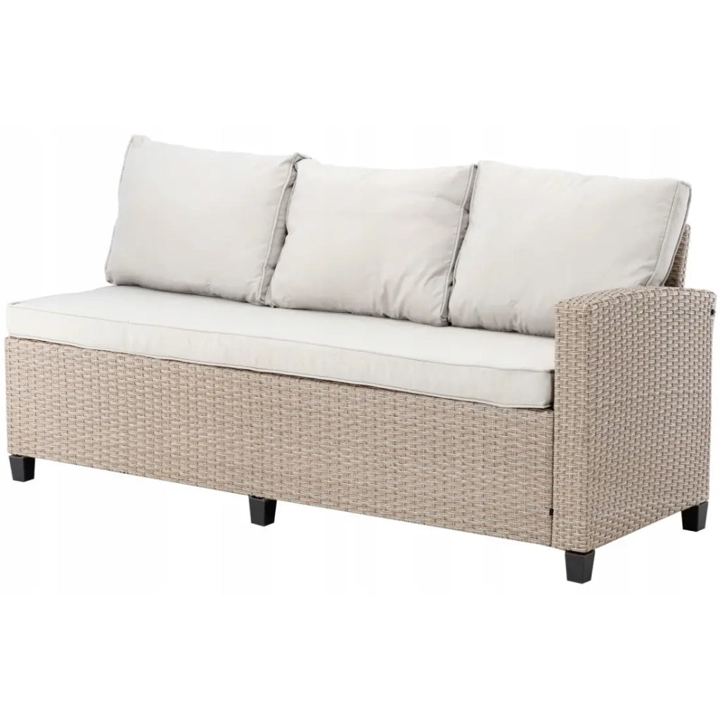 Salotto da giardino ad angolo LIVANA con tavolo e 2 pouf beige e marrone chiaro