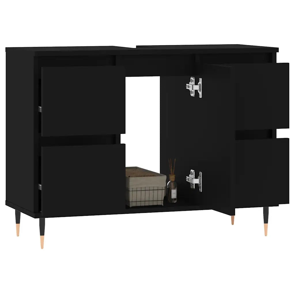 Mobiletto da bagno nero 80 x 33 x 60 cm ampia capacità di contenimento stile industriale legno composito nero 02_0049072