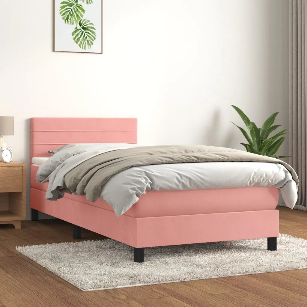 Giroletto a Molle con Materasso-Struttura Letto Rosa 80x200 cm in Velluto 443449
