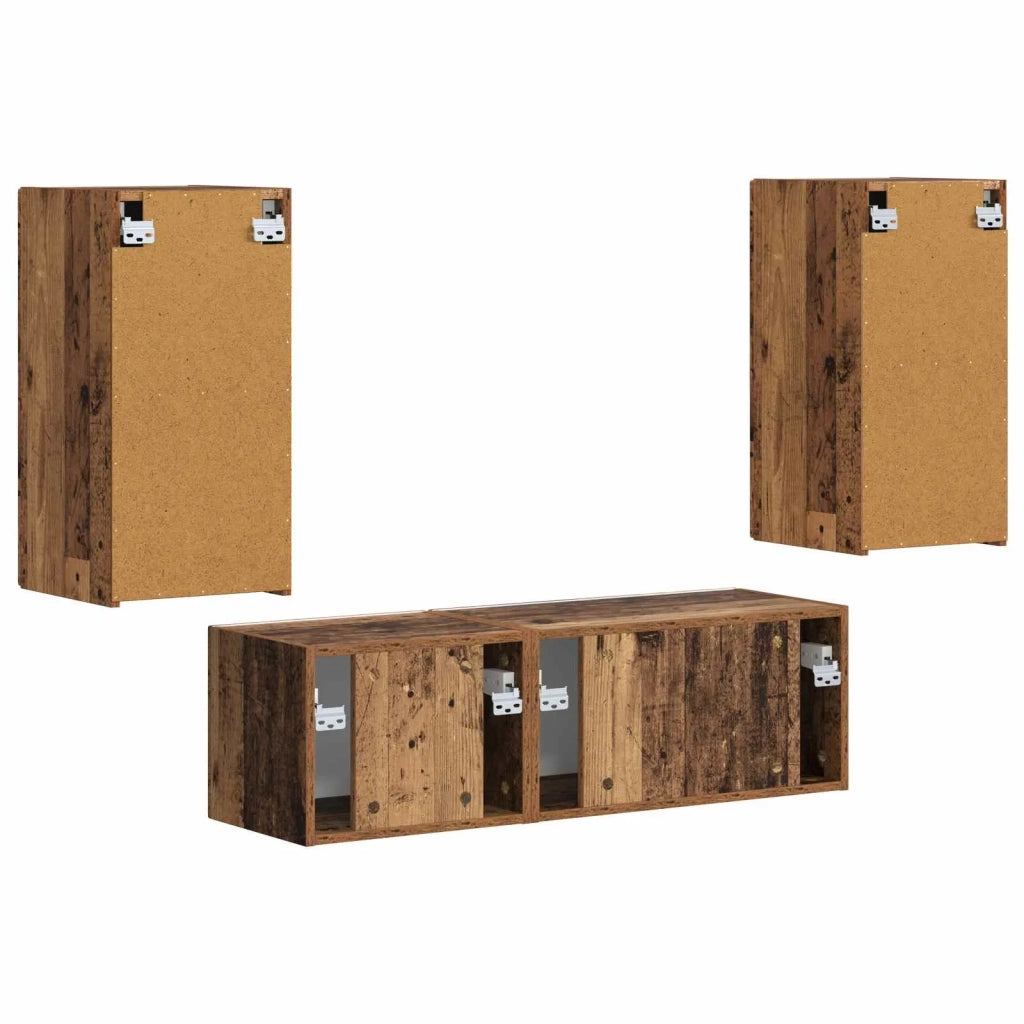 Set di Mobiletto da TV a Parete 4 pz-Credenza per TV sospesa Legno vecchio 255147