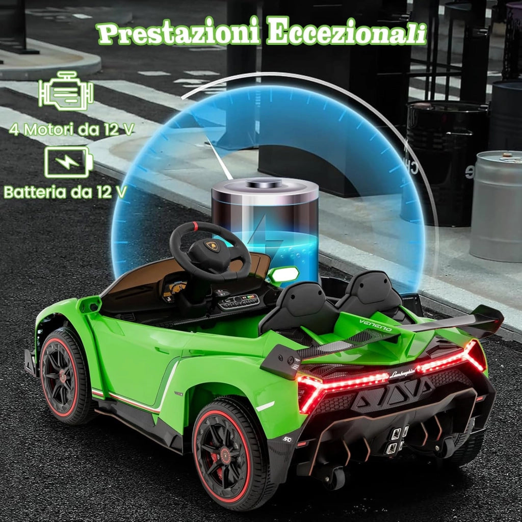 Lamborghini Macchina Elettrica per Bambini, Auto Elettrica Cavalcabile con Telecomando Luci LED, 3 Velocità, 3-6 km/h, per Bambini 3-8 Anni (Verde)