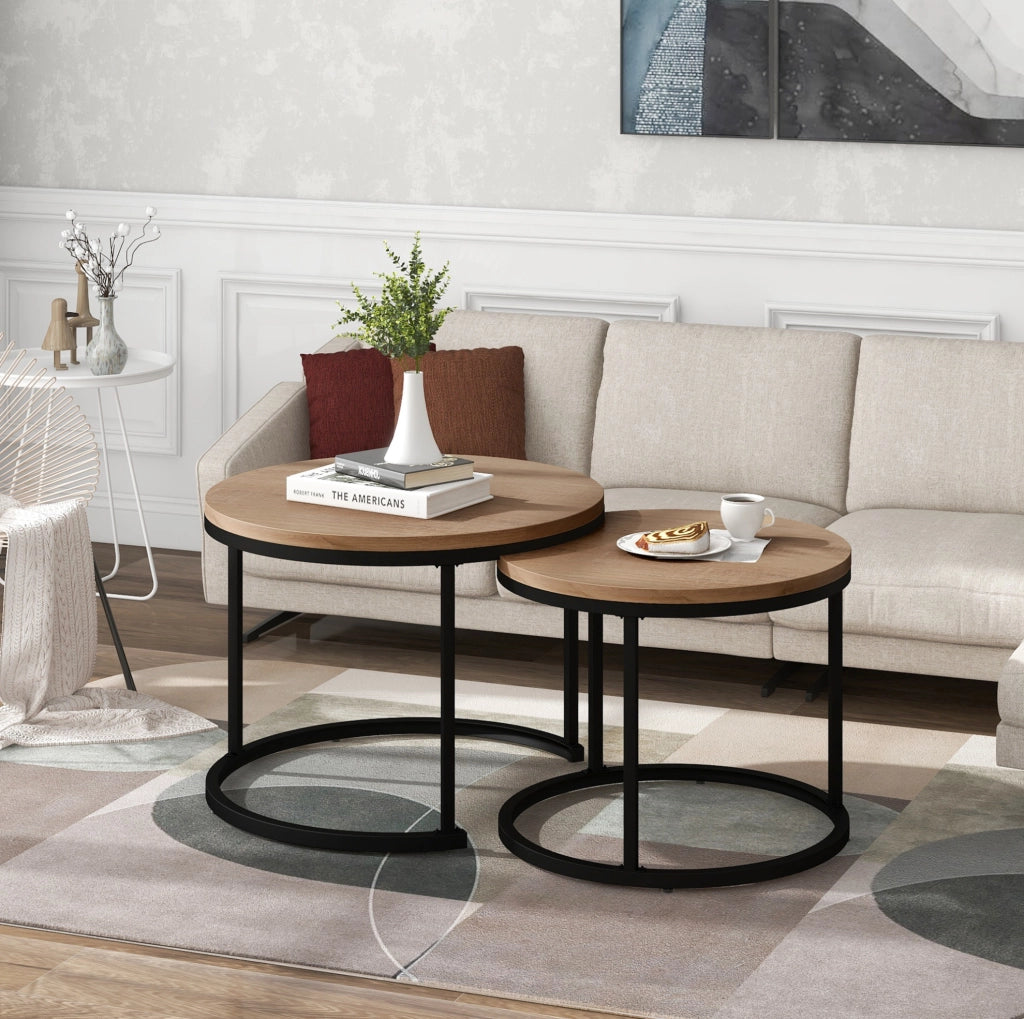 Set di tavolini da caffè; design impilabile moderno; MDF; colore naturale