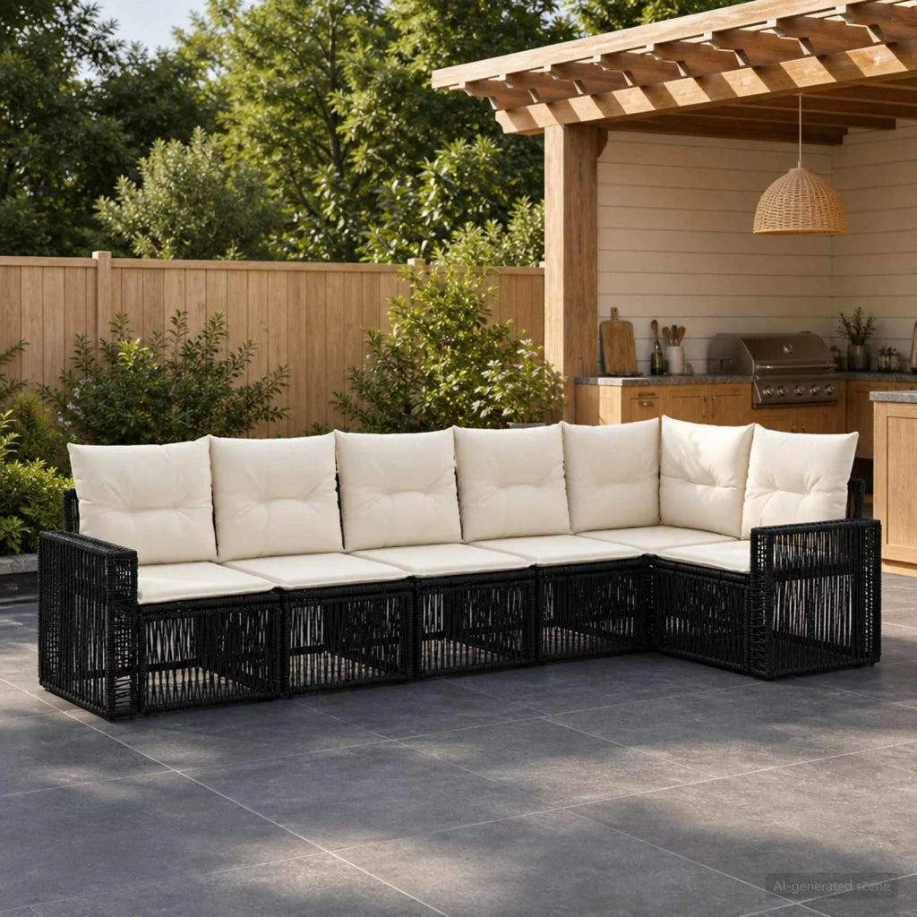 Set Divano da Giardino 6 pz Nero e Bianco Crema polyrattan 3435127
