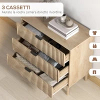 Cassettiera 3 Cassetti in Legno per Camera e Ingresso Stile Nordico, 80x40x77.5 cm, Rovere