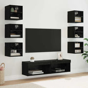 Mobile TV con luci a strisce a LED 8 pz-Credenza TV-Console TV Rovere Nero Vetro