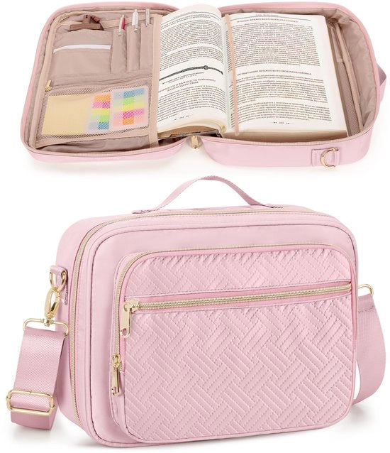 Borsa per Bibbia, Borsa per Bibbia con maniglia per studenti della Bibbia, Grande protezione per Bibbia con zip, Rosa (Solo borsa vuota)