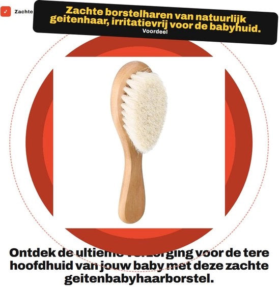 Borsetto per capelli neonato, seta morbida di capra - Borsetto/Kam per neonato - Manico ergonomico in legno - Sostenibile - Massaggio capillare - Sicuro da utilizzare