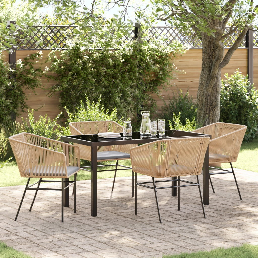 Set da pranzo da giardino a 5 pezzi con cuscini in polirattan marrone