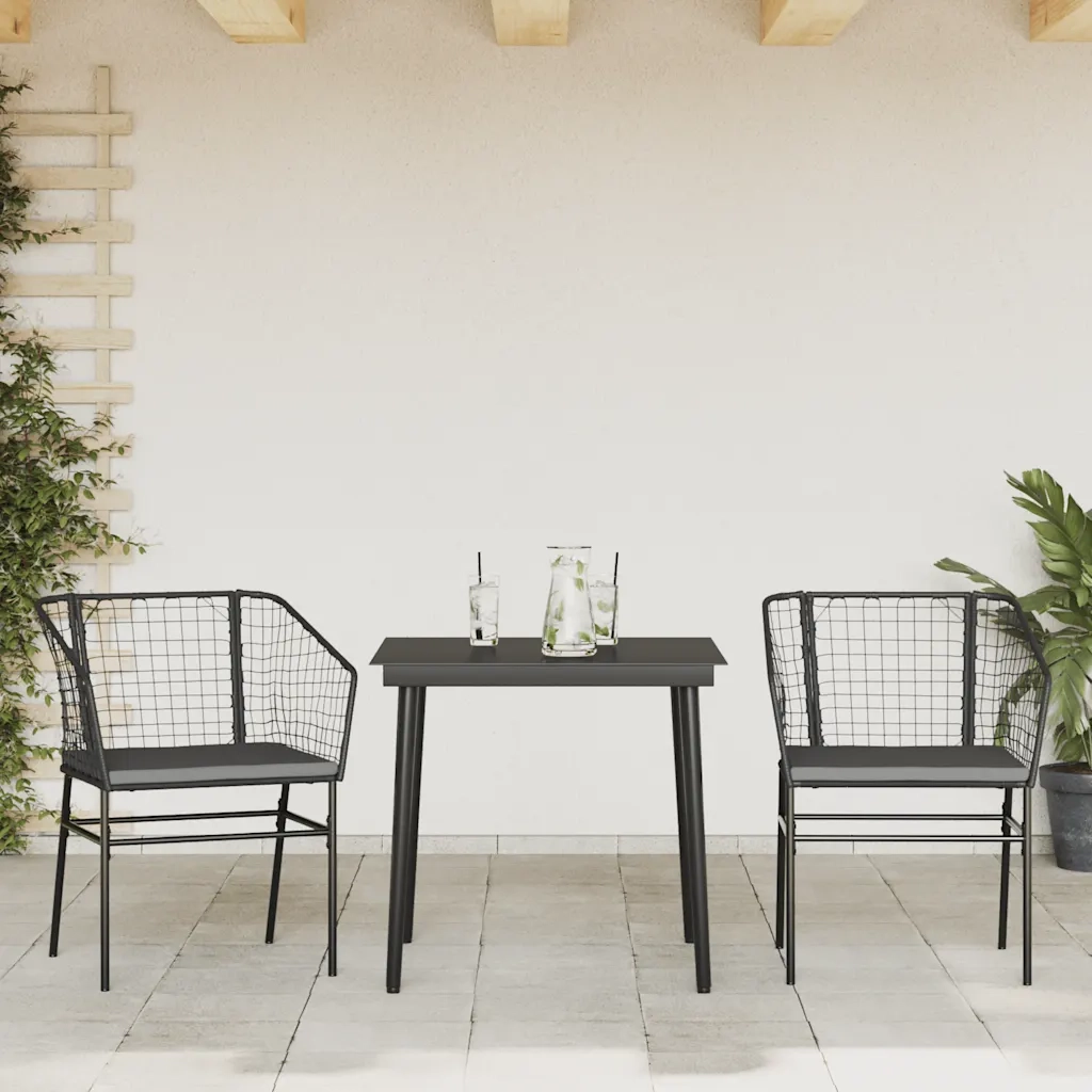 Set da Pranzo da Giardino 3 pz | Set Salotto da Giardino con Cuscini Polyrattan Vetro