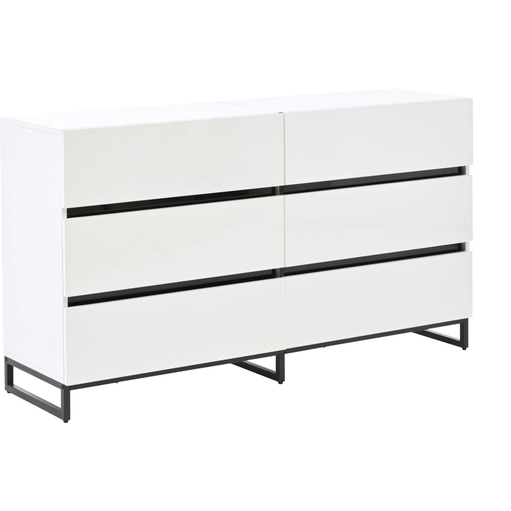 Madia con 6 cassetti - per soggiorno - 140 x 39.5 x 78.5 cm - bianco e nero