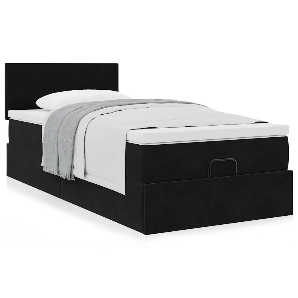 Struttura Letto Pouf con Materasso Nero 90x190 cm in Velluto 3311671