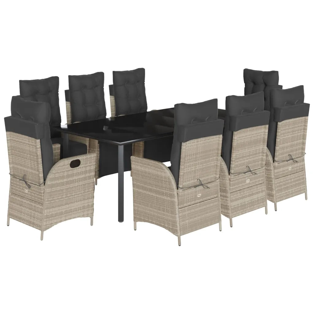 Set Pranzo da Giardino 9pz con Cuscini Grigio Chiaro Polyrattan 3213475
