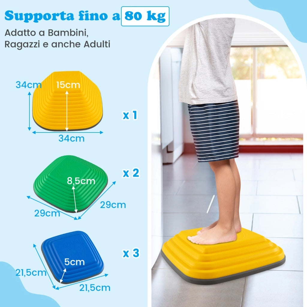 Pietre di equilibrio antiscivolo per bambini blocchi di equilibrio quadrati per esercizio-6 pezzi pietre di passo per bambini Colorato