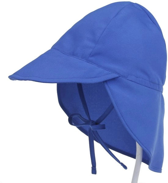 Cappello per bambini, cappello estivo per bambini, cappello per bambini con protezione collo e nastri, cappello flapper, cappello UV protettivo per il mare (XS: adatto per misura capo 44-48 cm) - Blu reale
