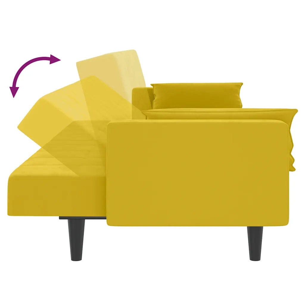Divano Letto a 2 Posti con 2 Cuscini Giallo in Velluto 375851