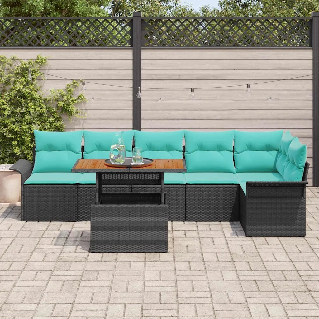 Set Divano da Giardino con cuscino 7 pcs Nero e Blu polyrattan