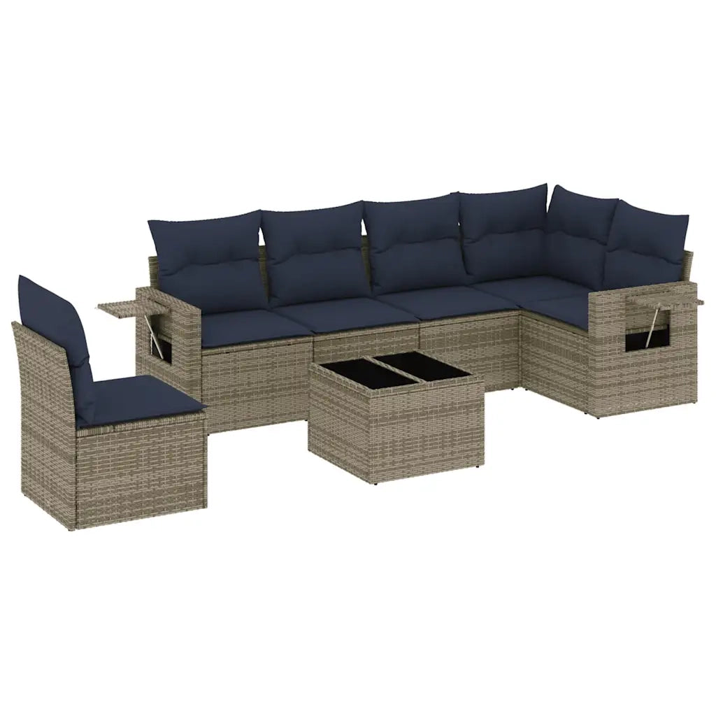 Set Divani da Giardino 7 pz con Cuscini Grigio in Polyrattan 3220240
