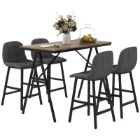 Set da Bar 5 pezzi, Tavolo e 4 Sgabelli, Puntinatura a bottone, Imbottitura spessa, Lino, Grigio scuro