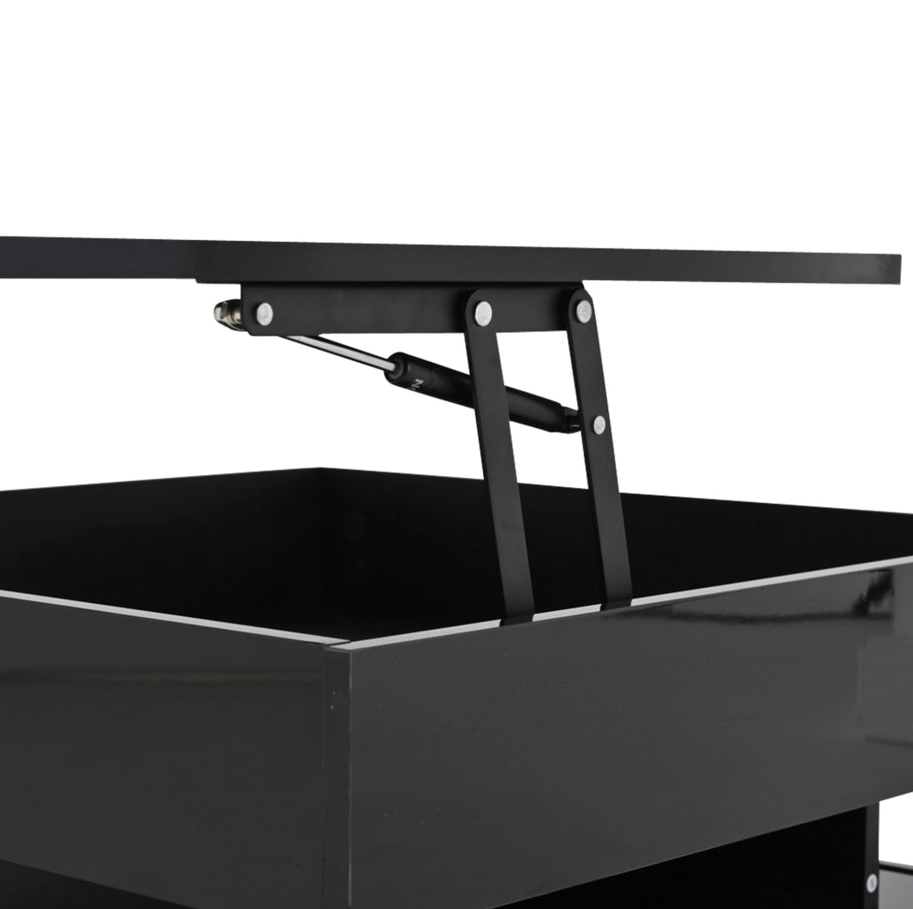 Tavolino sollevabile quadrato nero con luce a LED e contenitore