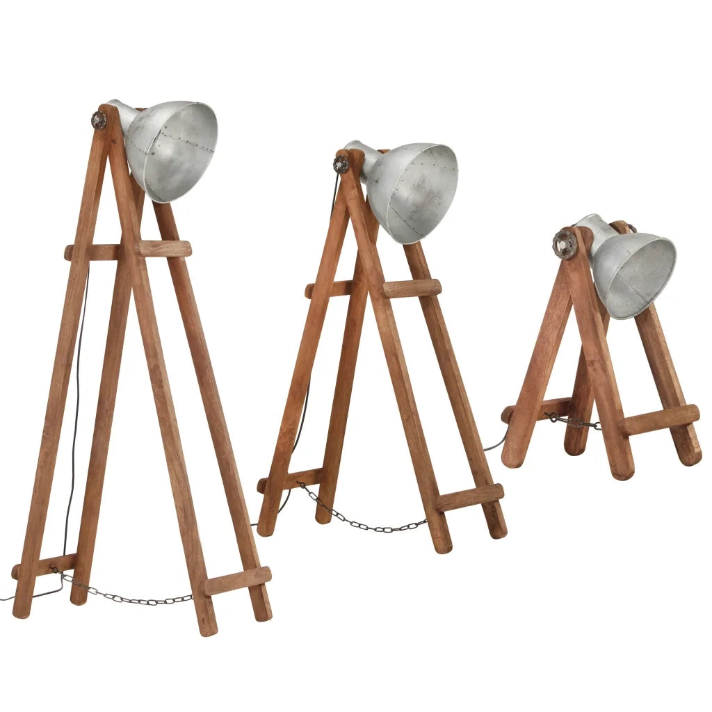 Lampade da Pavimento 3 pz Argento E27 in Massello di Mangocod mxl 81573