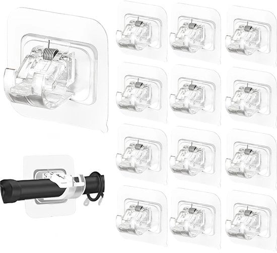 Sostegno per tende in self-adesivo - 12 pezzi - trasparente - alta aderenza - adatto per tende fino a 2,2 cm - attacco per tenda