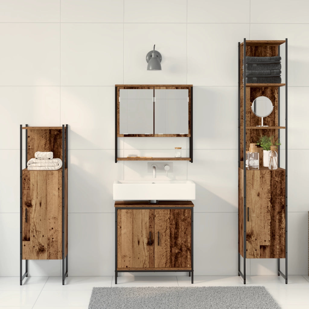 Set di Mobili da Bagno a 4 Pezzi in Legno Invecchiato