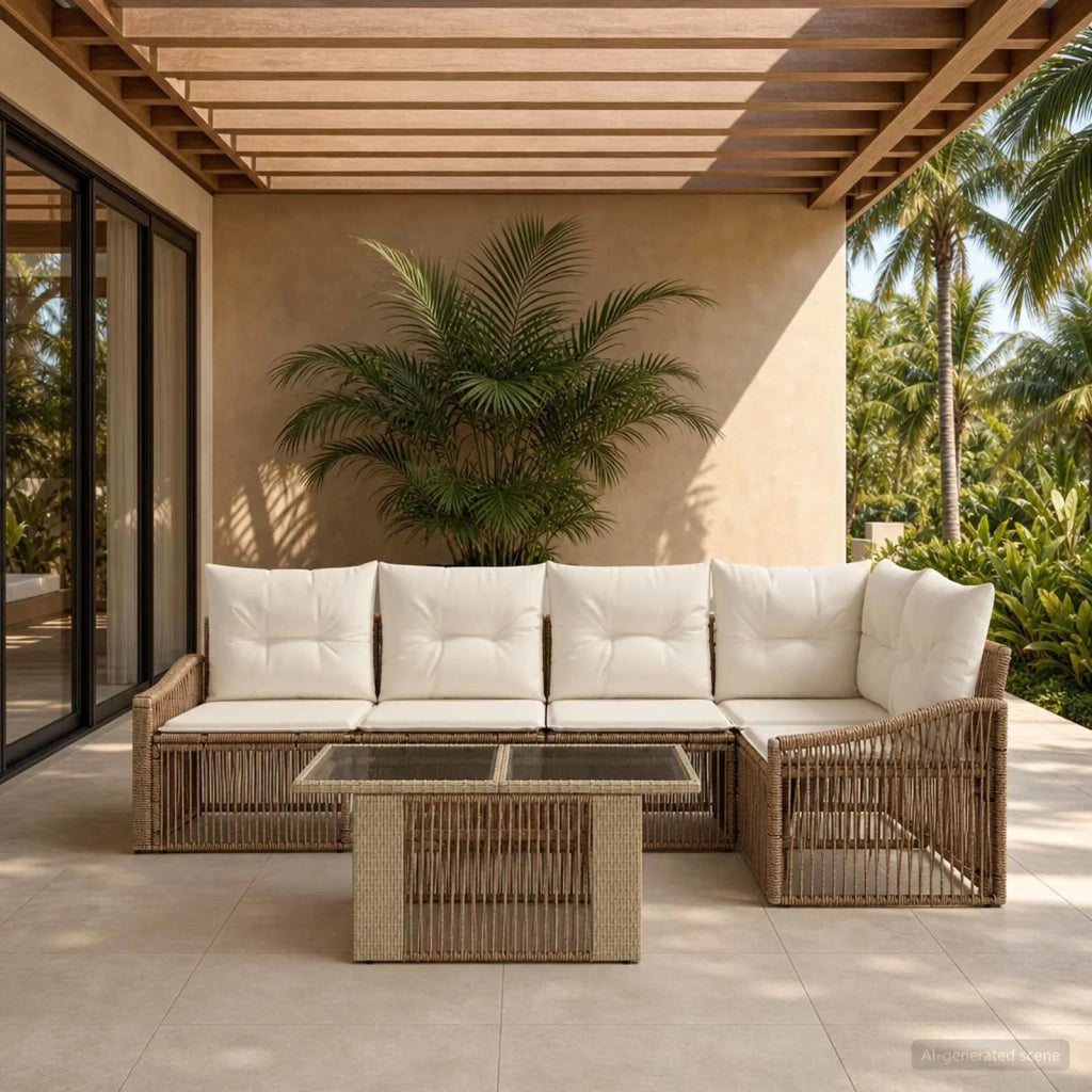 Set Divano da Giardino 6 pz Beige e Bianco Crema polyrattan 3437250
