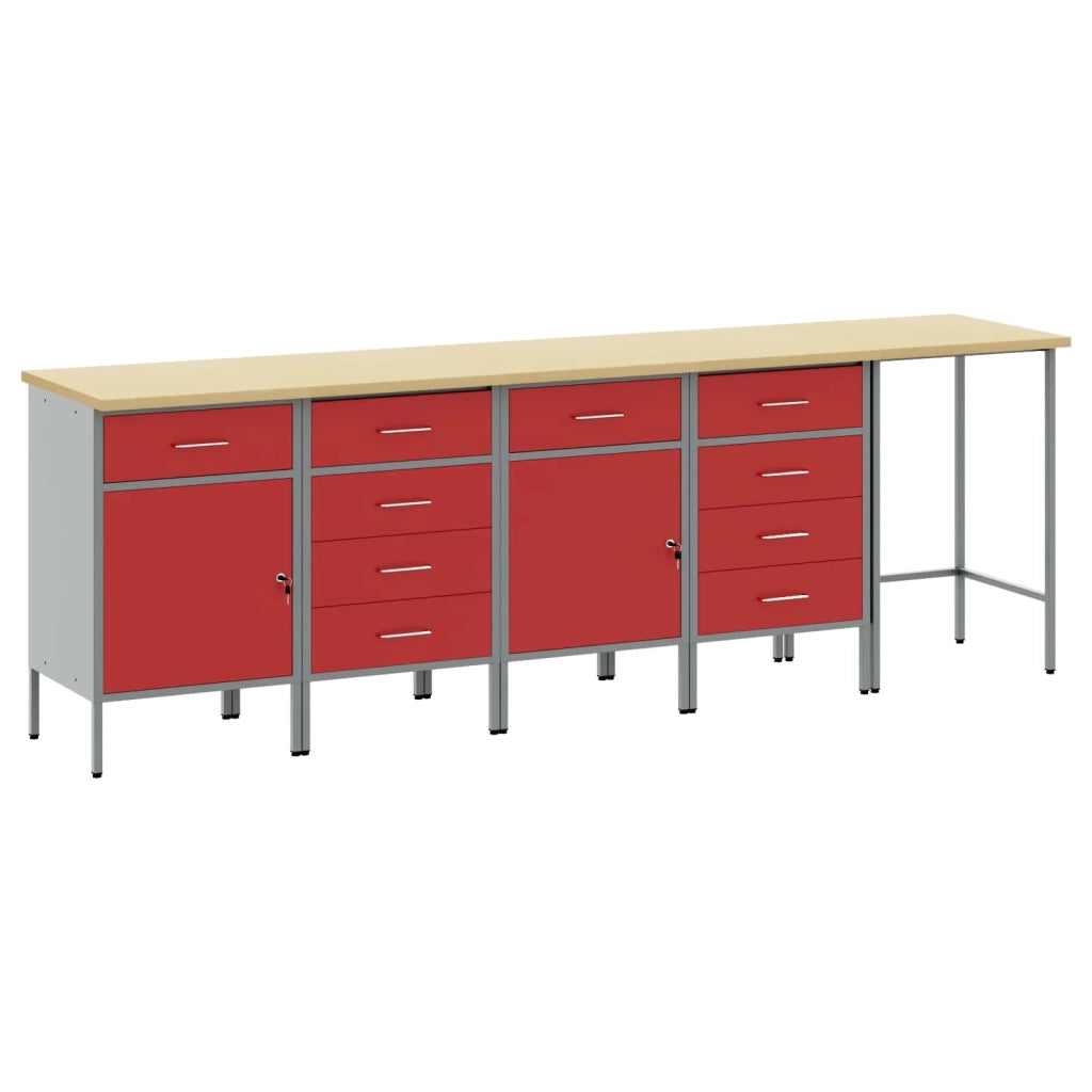 Set di mobili da lavoro con cassetto 5 pcs Rosso e Grigio 3321395