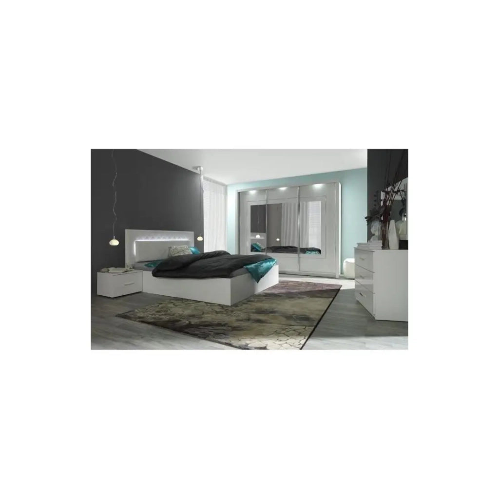 Armadio PANAREA 3 porte scorrevoli con specchi LED 208x213x67 bianco lucido