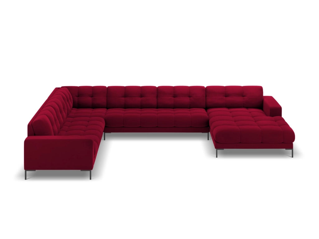 Cosmopolitan Design - Divano panoramico sinistro "Bali" 7 posti in velluto rosso 