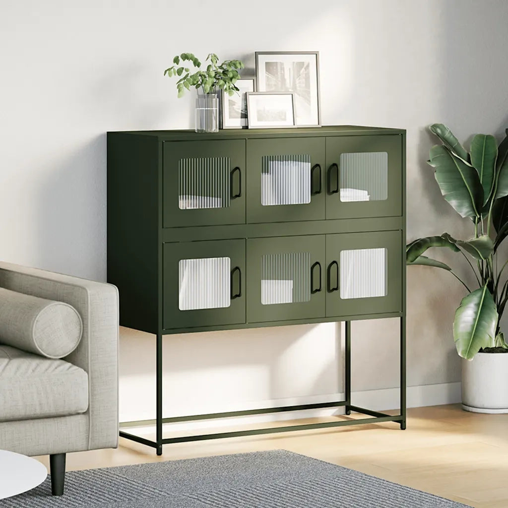 Credenza Verde Oliva 100,5x39x107 cm Acciaio Laminato a Freddo