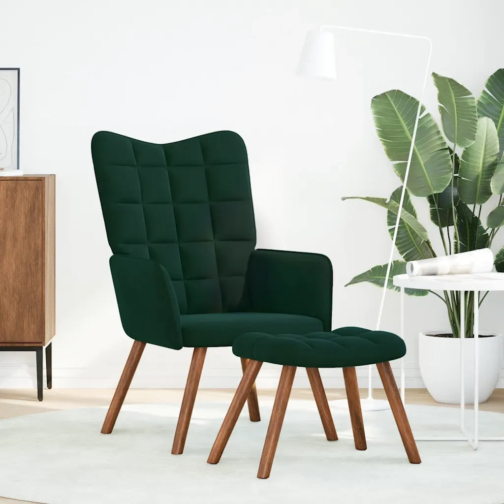 Divano Sedia-Poltrona Relax con Sgabello in Velluto Verde Scuro